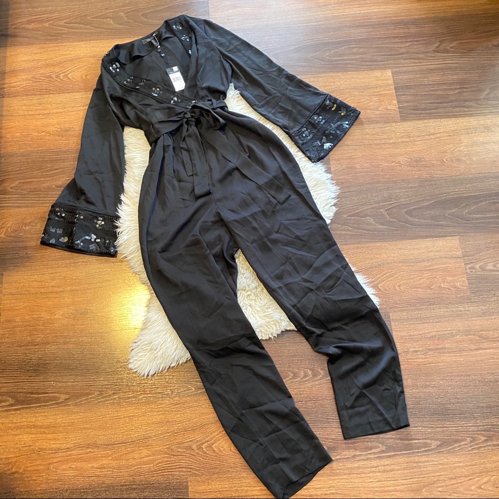NWT BCBGMAXAZRIA Belted Sequined Jumpsuit